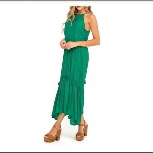All in Favor Womens Halter Maxi Dress Forest Green Dress Size XS - Picture 1 of 8